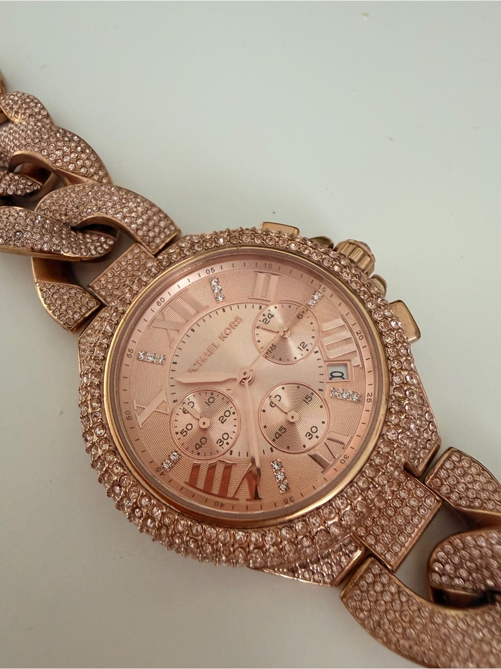 Michael Kors Rose Gold Crystal Pavé Chronograph Bracelet Watch